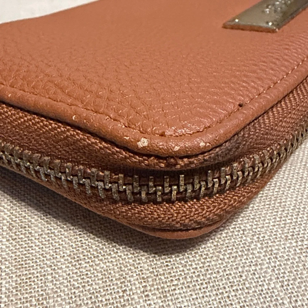 BCBG Caramel Brown Pebbled Zip-Around Wallet